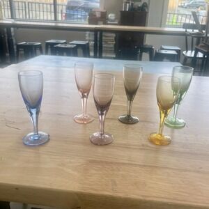 Vintage MCM Rainbow Liqueur Glasses Set – Hand Blown Multi-Color Stemware, 6pc